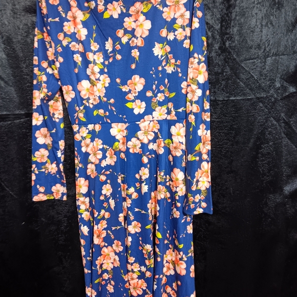 NWT Oxiuly Fashion midi blue floral long sleeve dress - Picture 5 of 5